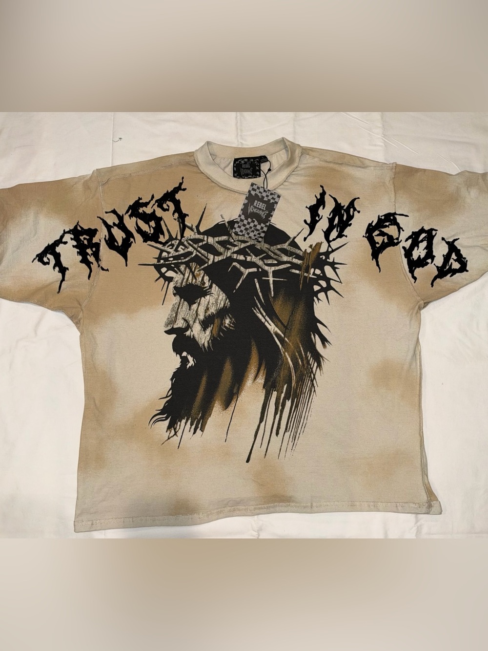 Rebel Vengeance Jesus Crucifix Graphic T Shirt L NWT Y2K Gothic Grunge